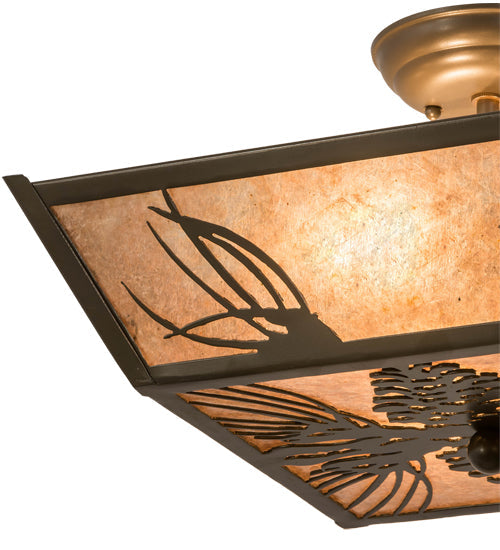 Meyda Lighting Mountain Pine 22" 3-Light Timeless Bronze Flush Mount Light With Silver Mica Shade Glass