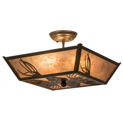 Meyda Lighting Mountain Pine 22" 3-Light Timeless Bronze Flush Mount Light With Silver Mica Shade Glass
