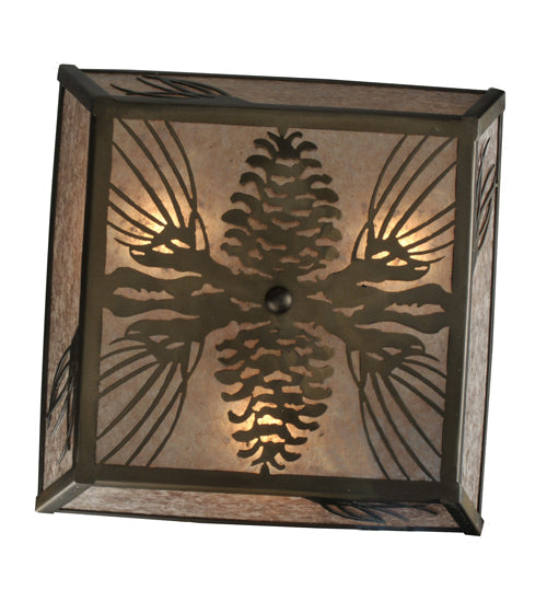 Meyda Lighting Mountain Pine 22" 4-Light Antique Copper Flush Mount Light With Silver Mica Shade Glass