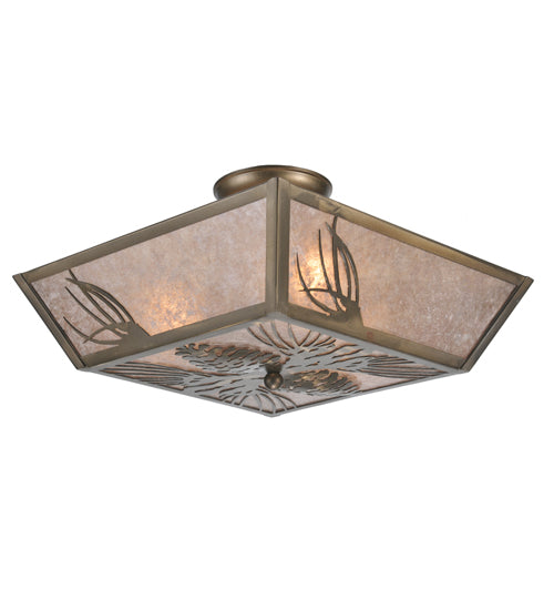 Meyda Lighting Mountain Pine 22" 4-Light Antique Copper Flush Mount Light With Silver Mica Shade Glass