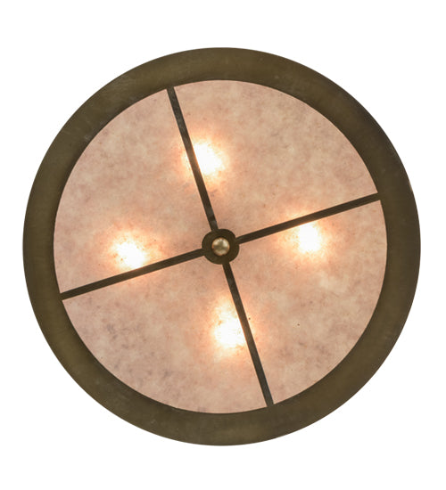 Meyda Lighting Mountain Pine 22" 4-Light Antique Copper & Green Needles Semi-flush Mount Ceiling Light With Silver Mica Shade Glass