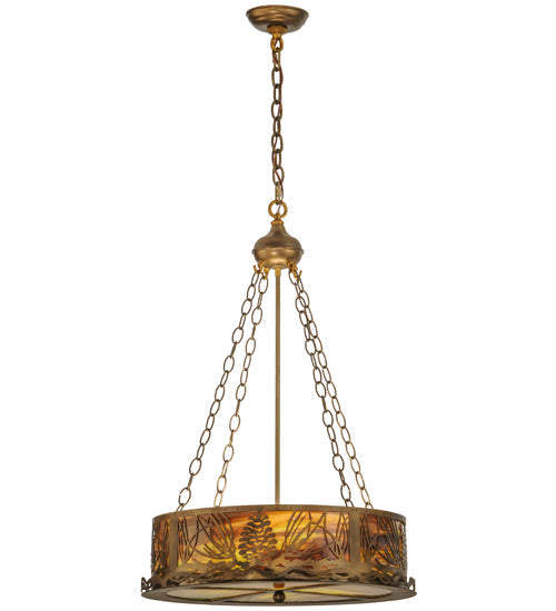 Meyda Lighting Mountain Pine 22" 4-Light Antique Copper Inverted Pendant Light With Green & Brown Shade Glass