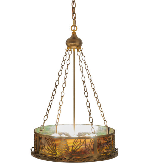 Meyda Lighting Mountain Pine 22" 4-Light Antique Copper Inverted Pendant Light With Green & Brown Shade Glass