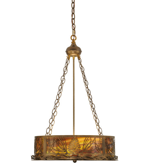 Meyda Lighting Mountain Pine 22" 4-Light Antique Copper Inverted Pendant Light With Green & Brown Shade Glass