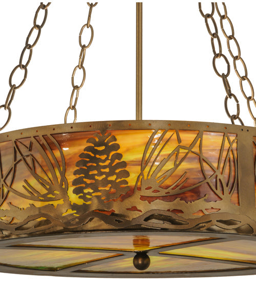 Meyda Lighting Mountain Pine 22" 4-Light Antique Copper Inverted Pendant Light With Green & Brown Shade Glass