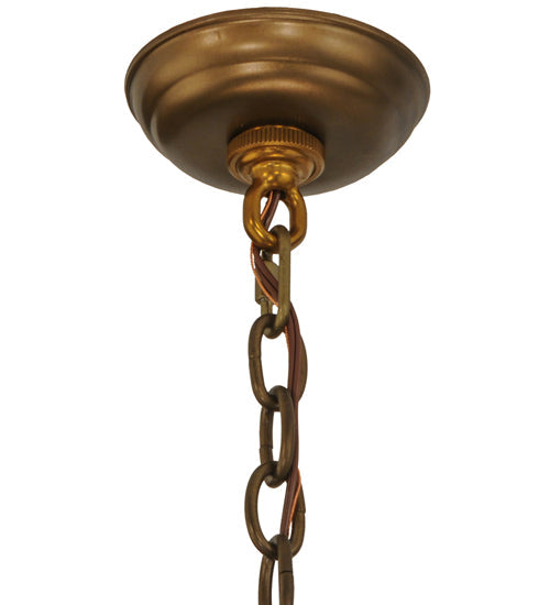 Meyda Lighting Mountain Pine 22" 4-Light Antique Copper Inverted Pendant Light With Green & Brown Shade Glass