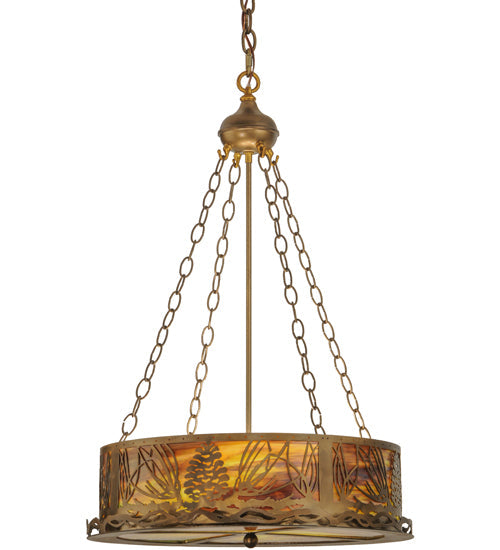 Meyda Lighting Mountain Pine 22" 4-Light Antique Copper Inverted Pendant Light With Green & Brown Shade Glass