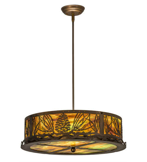 Meyda Lighting Mountain Pine 22" 4-Light Antique Copper Inverted Pendant Light With Multi-Colored Shade Glass