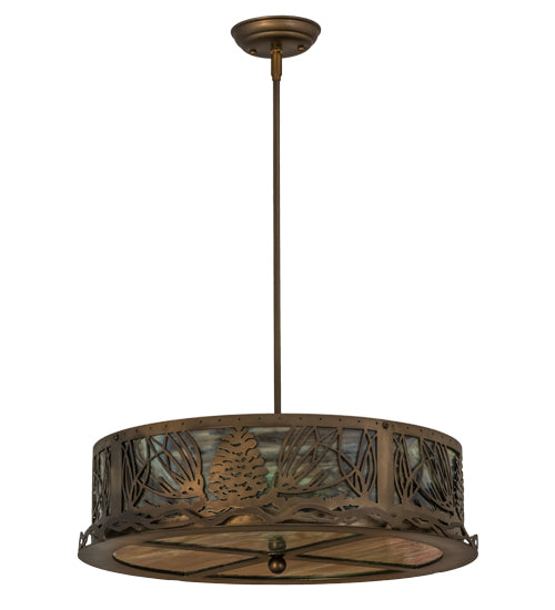 Meyda Lighting Mountain Pine 22" 4-Light Antique Copper Inverted Pendant Light With Multi-Colored Shade Glass