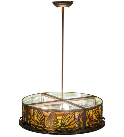 Meyda Lighting Mountain Pine 22" 4-Light Antique Copper Inverted Pendant Light With Multi-Colored Shade Glass