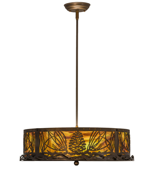 Meyda Lighting Mountain Pine 22" 4-Light Antique Copper Inverted Pendant Light With Multi-Colored Shade Glass