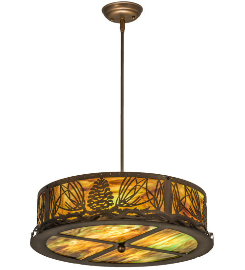 Meyda Lighting Mountain Pine 22" 4-Light Antique Copper Inverted Pendant Light With Multi-Colored Shade Glass