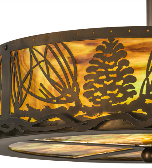 Meyda Lighting Mountain Pine 22" 4-Light Antique Copper Inverted Pendant Light With Multi-Colored Shade Glass
