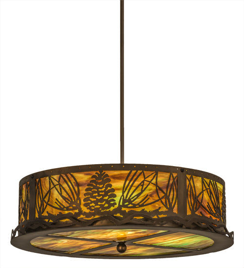 Meyda Lighting Mountain Pine 22" 4-Light Antique Copper Inverted Pendant Light With Multi-Colored Shade Glass