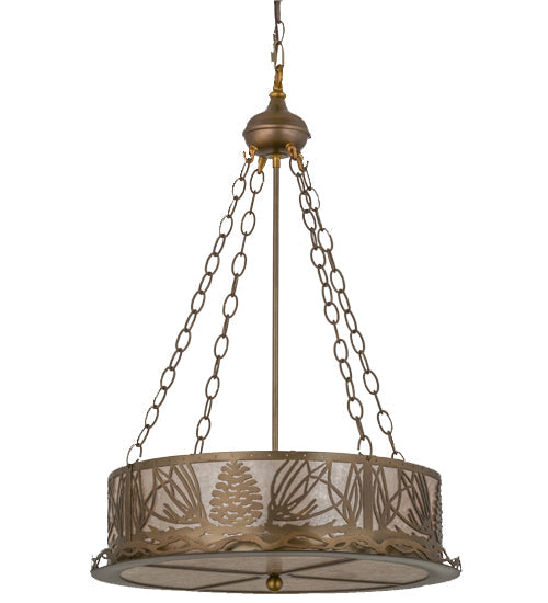 Meyda Lighting Mountain Pine 22" 4-Light Antique Copper Inverted Pendant Light With Silver Mica Shade Glass