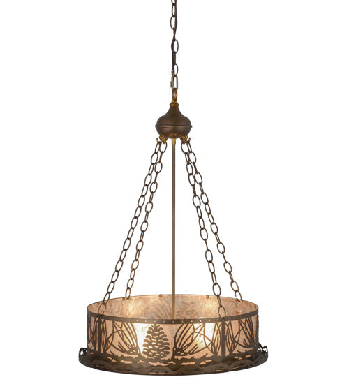 Meyda Lighting Mountain Pine 22" 4-Light Antique Copper Inverted Pendant Light With Silver Mica Shade Glass