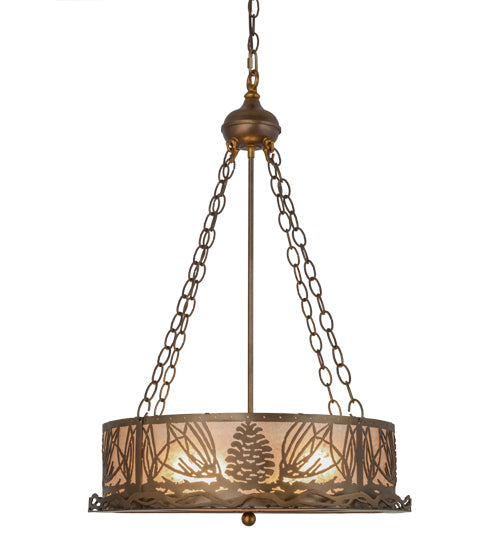 Meyda Lighting Mountain Pine 22" 4-Light Antique Copper Inverted Pendant Light With Silver Mica Shade Glass