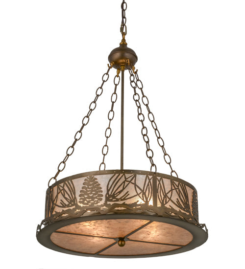 Meyda Lighting Mountain Pine 22" 4-Light Antique Copper Inverted Pendant Light With Silver Mica Shade Glass