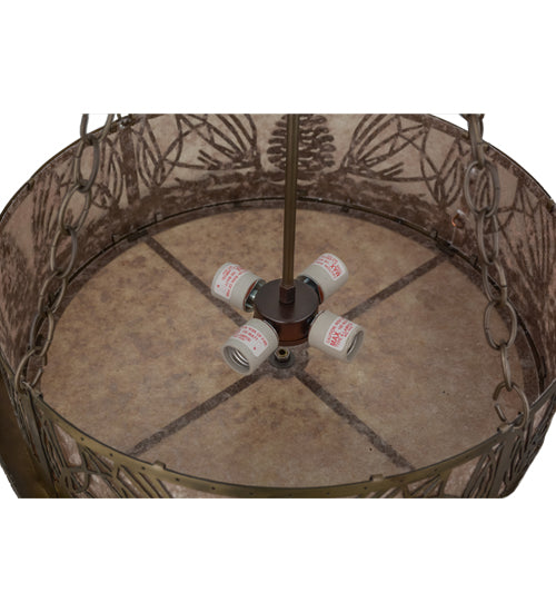 Meyda Lighting Mountain Pine 22" 4-Light Antique Copper Inverted Pendant Light With Silver Mica Shade Glass