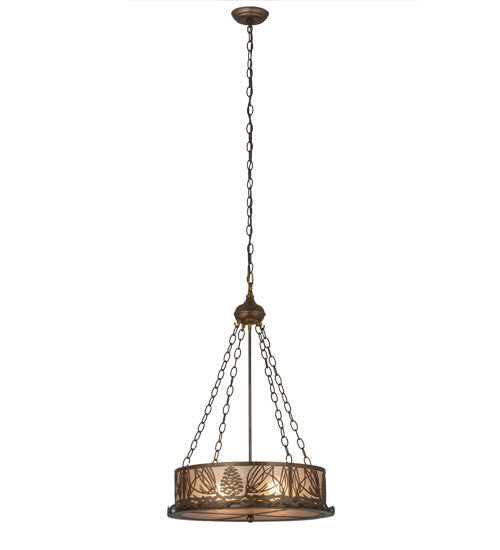 Meyda Lighting Mountain Pine 22" 4-Light Antique Copper Inverted Pendant Light With Silver Mica Shade Glass