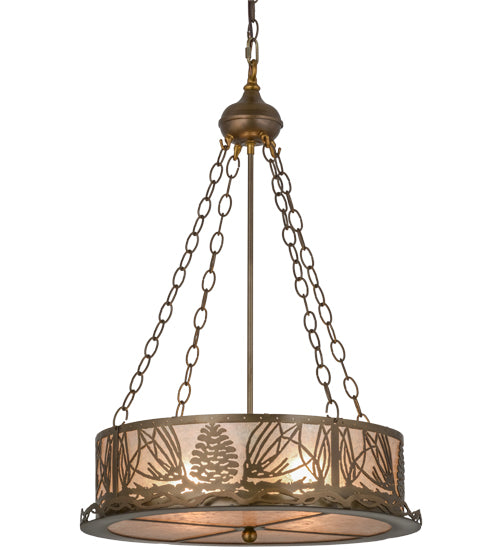 Meyda Lighting Mountain Pine 22" 4-Light Antique Copper Inverted Pendant Light With Silver Mica Shade Glass