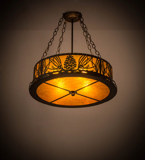 Meyda Lighting Mountain Pine 22" 4-Light Antique Copper Semi-flush Mount Light With Amber Mica Shade Glass