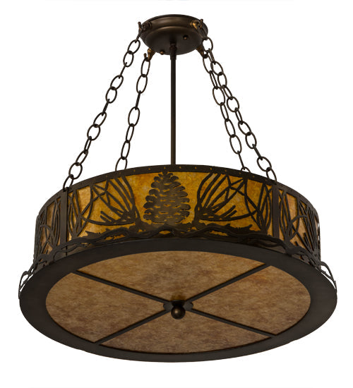 Meyda Lighting Mountain Pine 22" 4-Light Antique Copper Semi-flush Mount Light With Amber Mica Shade Glass