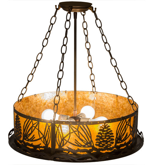 Meyda Lighting Mountain Pine 22" 4-Light Antique Copper Semi-flush Mount Light With Amber Mica Shade Glass