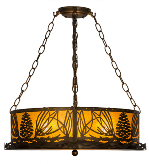 Meyda Lighting Mountain Pine 22" 4-Light Antique Copper Semi-flush Mount Light With Amber Mica Shade Glass
