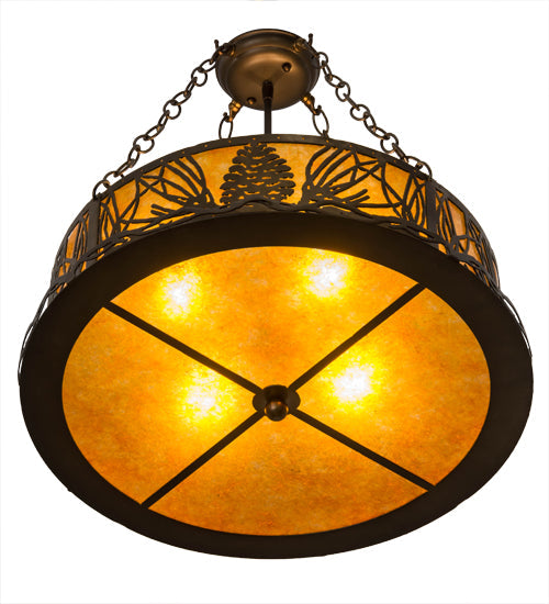 Meyda Lighting Mountain Pine 22" 4-Light Antique Copper Semi-flush Mount Light With Amber Mica Shade Glass