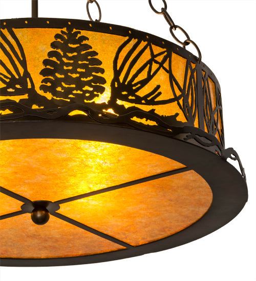 Meyda Lighting Mountain Pine 22" 4-Light Antique Copper Semi-flush Mount Light With Amber Mica Shade Glass