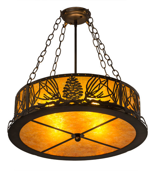 Meyda Lighting Mountain Pine 22" 4-Light Antique Copper Semi-flush Mount Light With Amber Mica Shade Glass