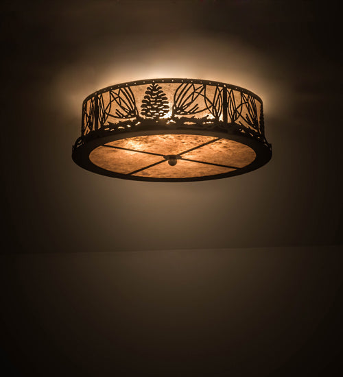 Meyda Lighting Mountain Pine 22" 4-Light Oil Rubbed Bronze Flush Mount Light With Silver Mica Shade Glass