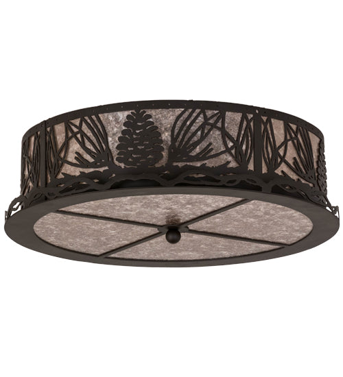 Meyda Lighting Mountain Pine 22" 4-Light Oil Rubbed Bronze Flush Mount Light With Silver Mica Shade Glass