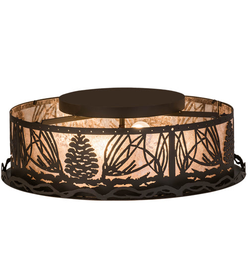 Meyda Lighting Mountain Pine 22" 4-Light Oil Rubbed Bronze Flush Mount Light With Silver Mica Shade Glass