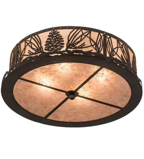 Meyda Lighting Mountain Pine 22" 4-Light Oil Rubbed Bronze Flush Mount Light With Silver Mica Shade Glass