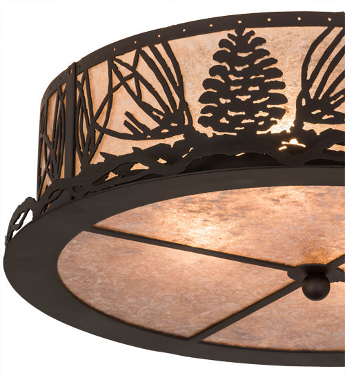 Meyda Lighting Mountain Pine 22" 4-Light Oil Rubbed Bronze Flush Mount Light With Silver Mica Shade Glass