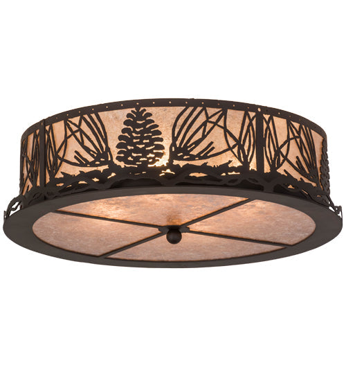 Meyda Lighting Mountain Pine 22" 4-Light Oil Rubbed Bronze Flush Mount Light With Silver Mica Shade Glass