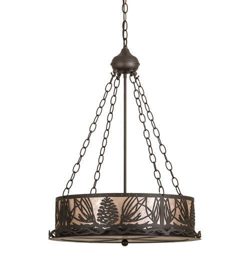 Meyda Lighting Mountain Pine 22" 4-Light Oil Rubbed Bronze Inverted Pendant Light With Silver Mica Shade Glass