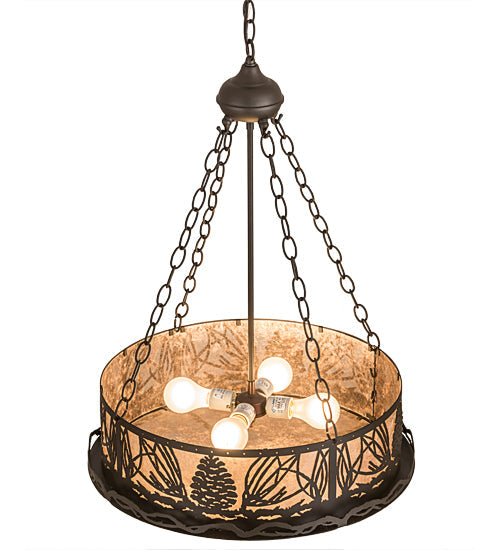 Meyda Lighting Mountain Pine 22" 4-Light Oil Rubbed Bronze Inverted Pendant Light With Silver Mica Shade Glass