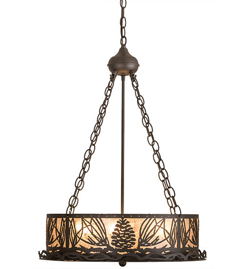 Meyda Lighting Mountain Pine 22" 4-Light Oil Rubbed Bronze Inverted Pendant Light With Silver Mica Shade Glass