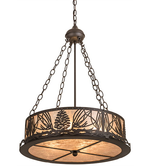 Meyda Lighting Mountain Pine 22" 4-Light Oil Rubbed Bronze Inverted Pendant Light With Silver Mica Shade Glass