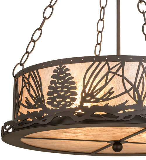 Meyda Lighting Mountain Pine 22" 4-Light Oil Rubbed Bronze Inverted Pendant Light With Silver Mica Shade Glass
