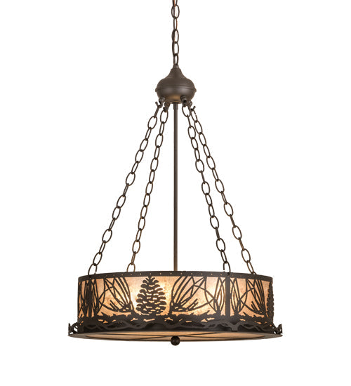 Meyda Lighting Mountain Pine 22" 4-Light Oil Rubbed Bronze Inverted Pendant Light With Silver Mica Shade Glass