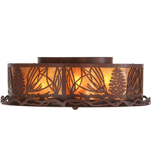 Meyda Lighting Mountain Pine 22" 4-Light Rust Flush Mount Light With Amber Mica Shade Glass