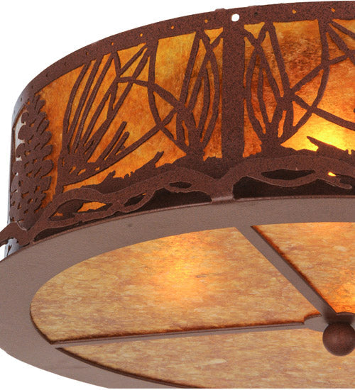 Meyda Lighting Mountain Pine 22" 4-Light Rust Flush Mount Light With Amber Mica Shade Glass