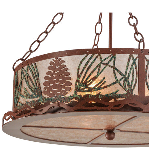 Meyda Lighting Mountain Pine 22" 4-Light Rust & Green Needles Semi-flush Mount Light With Silver Mica Shade Glass