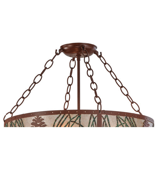 Meyda Lighting Mountain Pine 22" 4-Light Rust & Green Needles Semi-flush Mount Light With Silver Mica Shade Glass