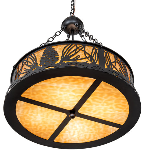 Meyda Lighting Mountain Pine 22" 4-Light Textured Black Inverted Pendant Light With Amber Mica & Beige Shade Glass