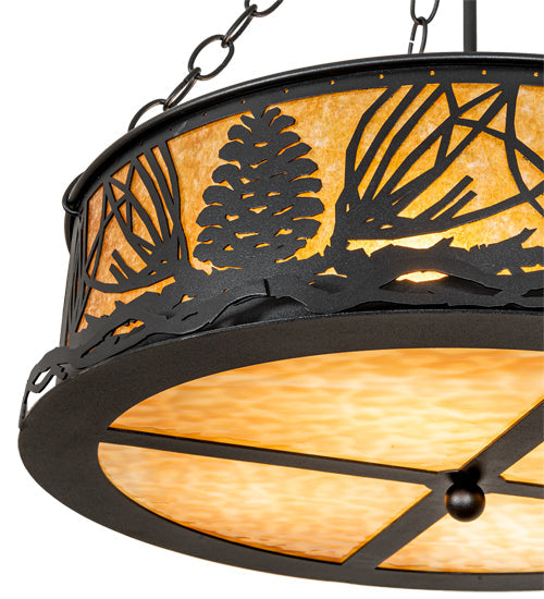 Meyda Lighting Mountain Pine 22" 4-Light Textured Black Inverted Pendant Light With Amber Mica & Beige Shade Glass